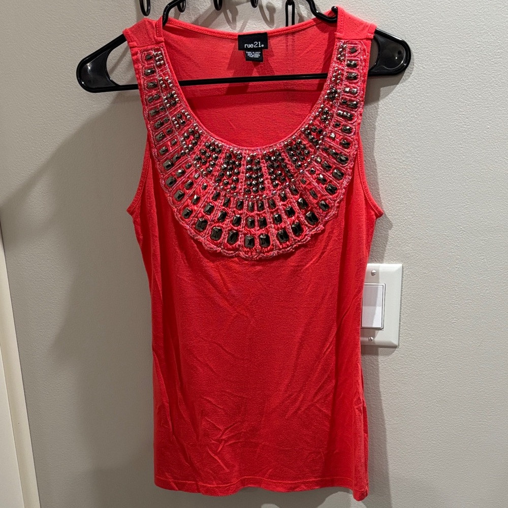 Rue21 Vibrant Red Embellished Tank Top